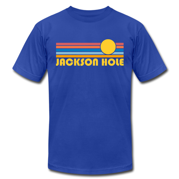 Jackson Hole, Wyoming T-Shirt - Retro Sunrise Unisex Jackson Hole T Shirt - royal blue