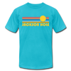 Jackson Hole, Wyoming T-Shirt - Retro Sunrise Unisex Jackson Hole T Shirt - turquoise