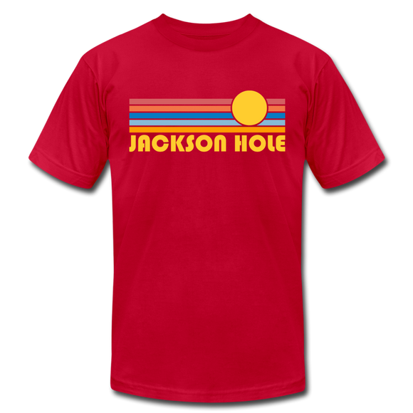 Jackson Hole, Wyoming T-Shirt - Retro Sunrise Unisex Jackson Hole T Shirt - red