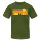 Lake Tahoe, California T-Shirt - Retro Sunrise Unisex Lake Tahoe T Shirt - olive