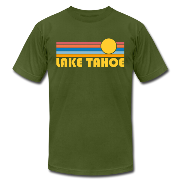 Lake Tahoe, California T-Shirt - Retro Sunrise Unisex Lake Tahoe T Shirt - olive