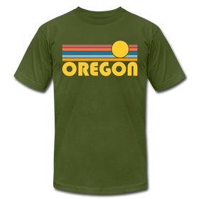Oregon T-Shirt - Retro Sunrise Unisex Oregon T Shirt - olive