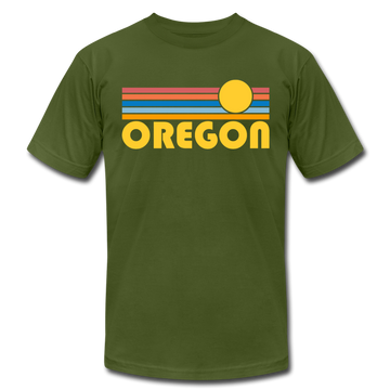 Oregon T-Shirt - Retro Sunrise Unisex Oregon T Shirt - olive