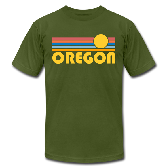 Oregon T-Shirt - Retro Sunrise Unisex Oregon T Shirt - olive