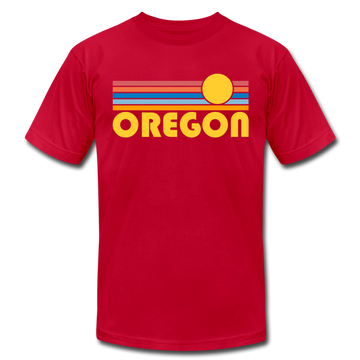 Oregon T-Shirt - Retro Sunrise Unisex Oregon T Shirt - red