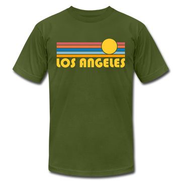 Los Angeles, California T-Shirt - Retro Sunrise Unisex Los Angeles T Shirt - olive