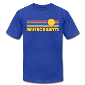 Massachusetts T-Shirt - Retro Sunrise Unisex Massachusetts T Shirt - royal blue
