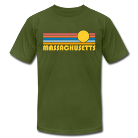Massachusetts T-Shirt - Retro Sunrise Unisex Massachusetts T Shirt - olive