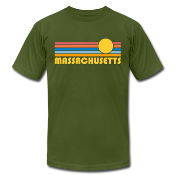Massachusetts T-Shirt - Retro Sunrise Unisex Massachusetts T Shirt - olive