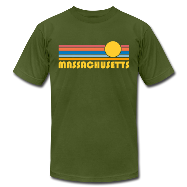 Massachusetts T-Shirt - Retro Sunrise Unisex Massachusetts T Shirt - olive