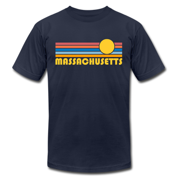 Massachusetts T-Shirt - Retro Sunrise Unisex Massachusetts T Shirt - navy