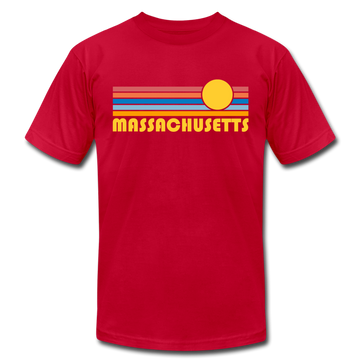 Massachusetts T-Shirt - Retro Sunrise Unisex Massachusetts T Shirt - red