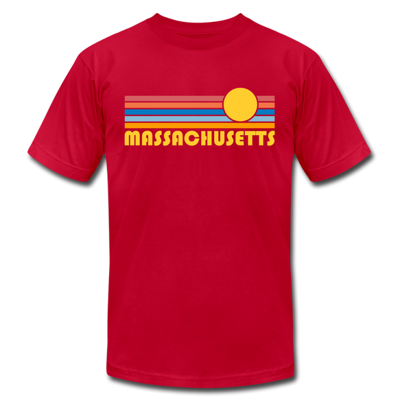 Massachusetts T-Shirt - Retro Sunrise Unisex Massachusetts T Shirt - red