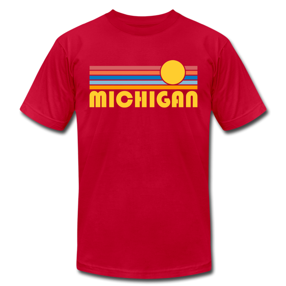 Michigan T-Shirt - Retro Sunrise Unisex Michigan T Shirt - red