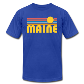 Maine T-Shirt - Retro Sunrise Unisex Maine T Shirt - royal blue