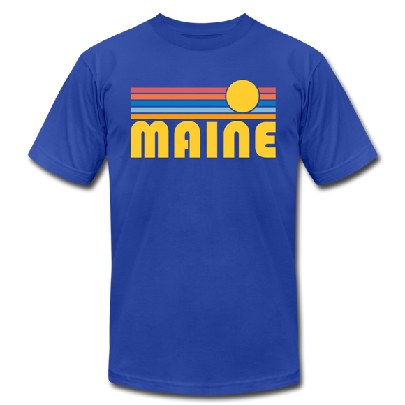 Maine T-Shirt - Retro Sunrise Unisex Maine T Shirt - royal blue