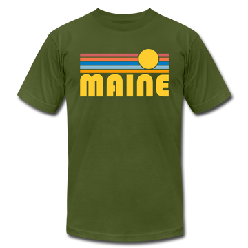 Maine T-Shirt - Retro Sunrise Unisex Maine T Shirt - olive