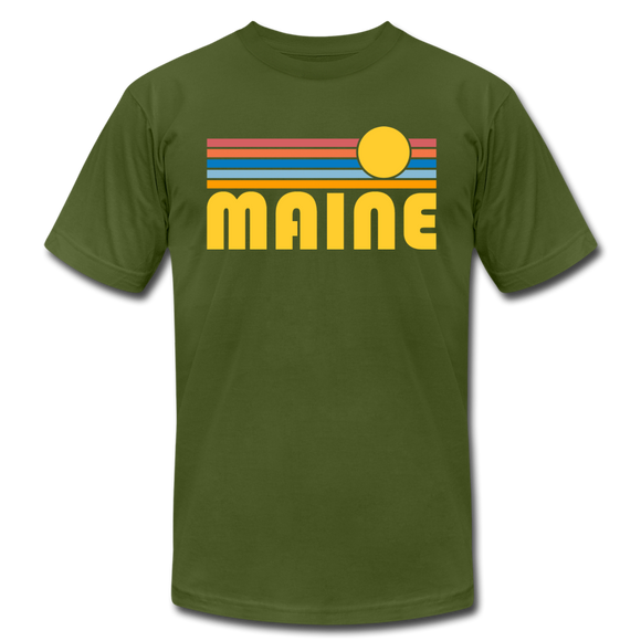 Maine T-Shirt - Retro Sunrise Unisex Maine T Shirt - olive