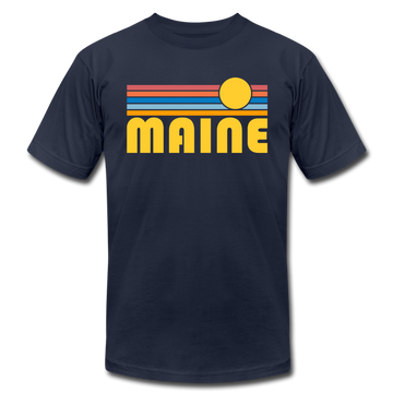 Maine T-Shirt - Retro Sunrise Unisex Maine T Shirt - navy