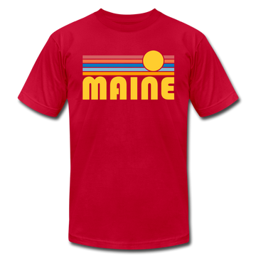 Maine T-Shirt - Retro Sunrise Unisex Maine T Shirt - red