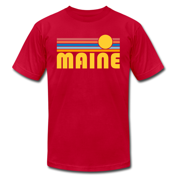 Maine T-Shirt - Retro Sunrise Unisex Maine T Shirt - red