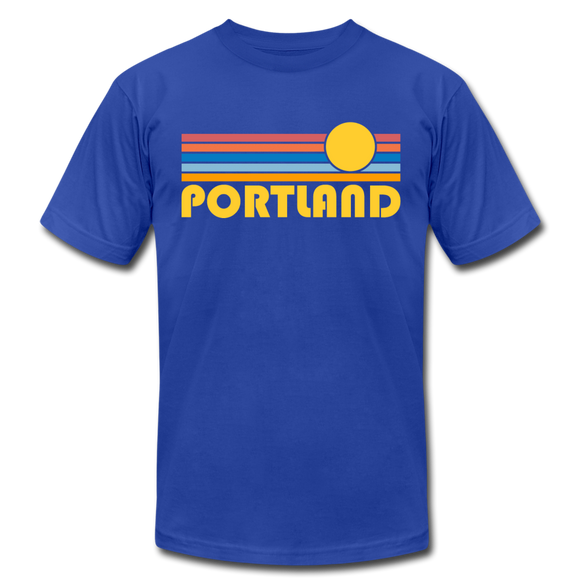 Portland, Oregon T-Shirt - Retro Sunrise Unisex Portland T Shirt - royal blue