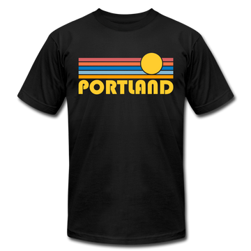 Portland, Oregon T-Shirt - Retro Sunrise Unisex Portland T Shirt - black