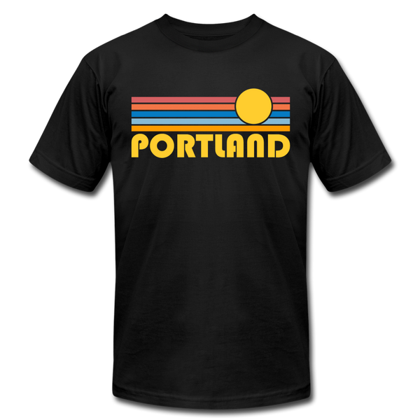 Portland, Oregon T-Shirt - Retro Sunrise Unisex Portland T Shirt - black