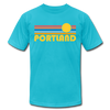 Portland, Oregon T-Shirt - Retro Sunrise Unisex Portland T Shirt - turquoise