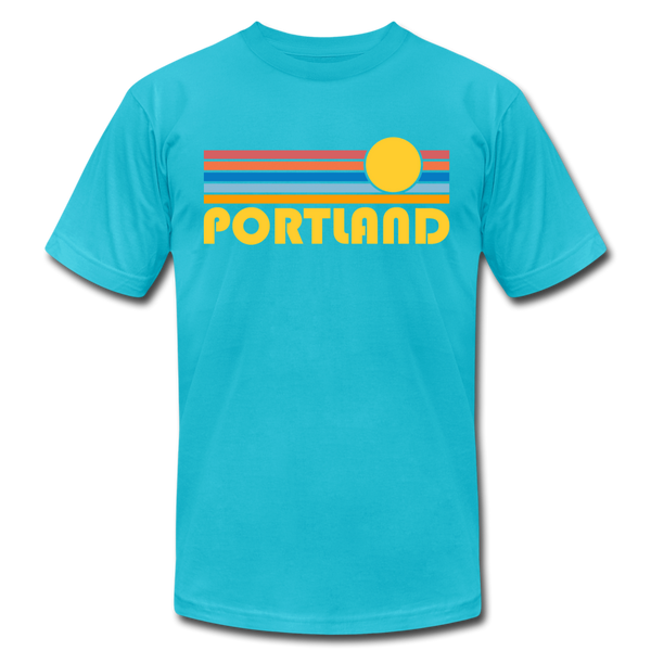 Portland, Oregon T-Shirt - Retro Sunrise Unisex Portland T Shirt - turquoise
