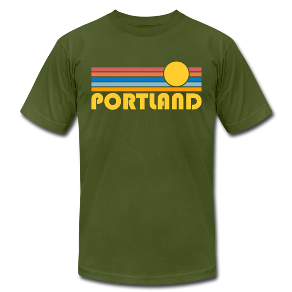 Portland, Oregon T-Shirt - Retro Sunrise Unisex Portland T Shirt - olive