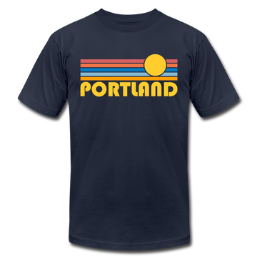 Portland, Oregon T-Shirt - Retro Sunrise Unisex Portland T Shirt - navy