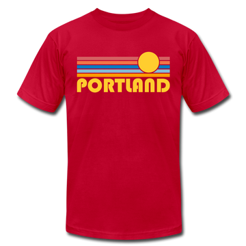 Portland, Oregon T-Shirt - Retro Sunrise Unisex Portland T Shirt - red