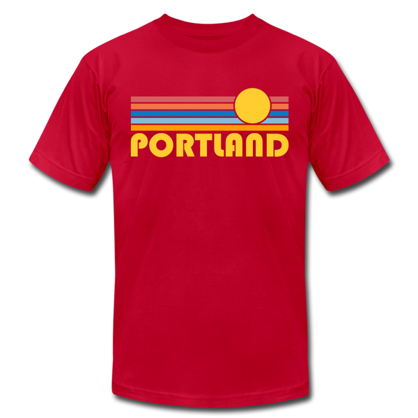 Portland, Oregon T-Shirt - Retro Sunrise Unisex Portland T Shirt - red