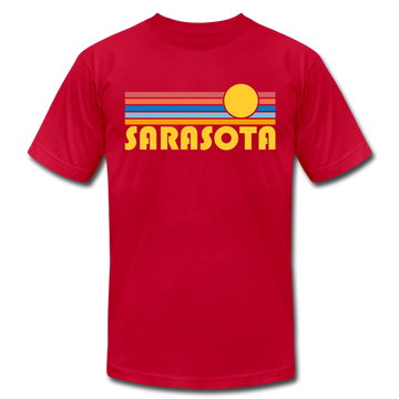 Sarasota, Florida T-Shirt - Retro Sunrise Unisex Sarasota T Shirt - red