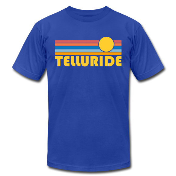 Telluride, Colorado T-Shirt - Retro Sunrise Unisex Telluride T Shirt - royal blue