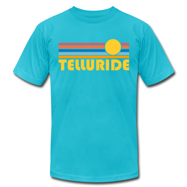 Telluride, Colorado T-Shirt - Retro Sunrise Unisex Telluride T Shirt - turquoise