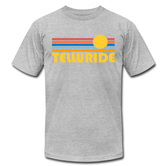 Telluride, Colorado T-Shirt - Retro Sunrise Unisex Telluride T Shirt - heather gray