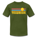 Telluride, Colorado T-Shirt - Retro Sunrise Unisex Telluride T Shirt - olive