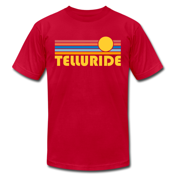 Telluride, Colorado T-Shirt - Retro Sunrise Unisex Telluride T Shirt - red