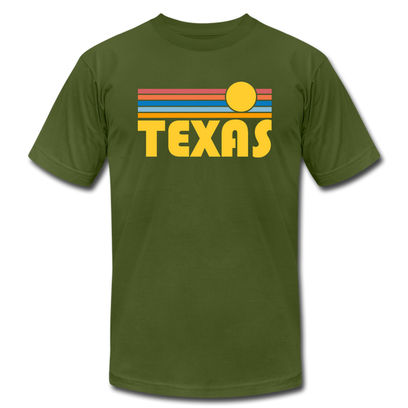 Texas T-Shirt - Retro Sunrise Unisex Texas T Shirt - olive