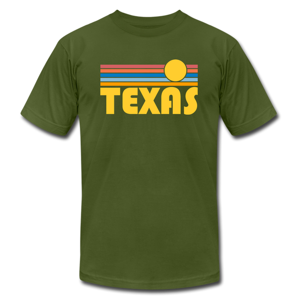 Texas T-Shirt - Retro Sunrise Unisex Texas T Shirt - olive