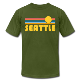 Seattle, Washington T-Shirt - Retro Sunrise Unisex Seattle T Shirt - olive