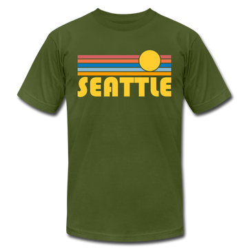 Seattle, Washington T-Shirt - Retro Sunrise Unisex Seattle T Shirt - olive