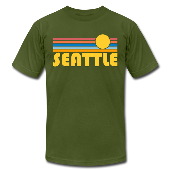 Seattle, Washington T-Shirt - Retro Sunrise Unisex Seattle T Shirt - olive