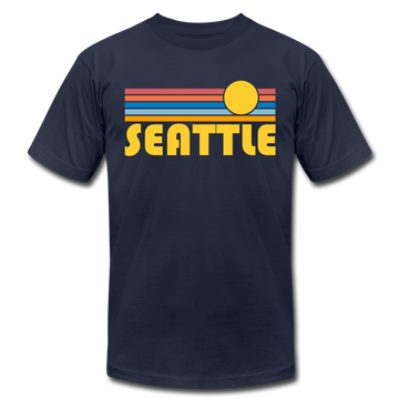 Seattle, Washington T-Shirt - Retro Sunrise Unisex Seattle T Shirt - navy