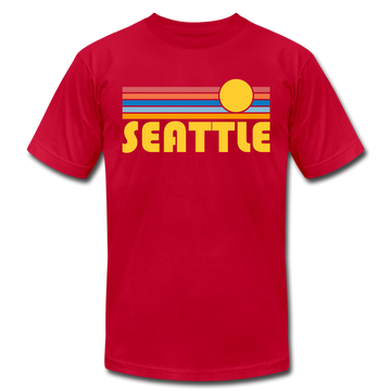 Seattle, Washington T-Shirt - Retro Sunrise Unisex Seattle T Shirt - red