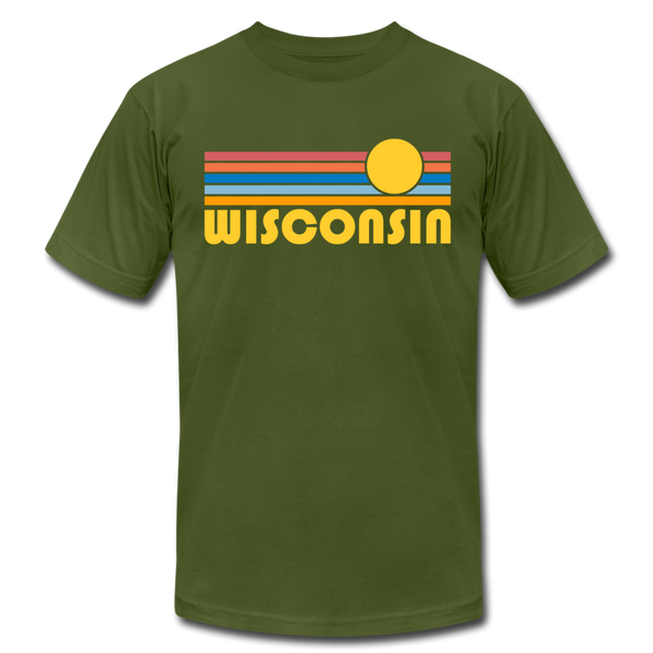 Wisconsin T-Shirt - Retro Sunrise Unisex Wisconsin T Shirt - olive