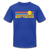 West Virginia T-Shirt - Retro Sunrise Unisex West Virginia T Shirt - royal blue