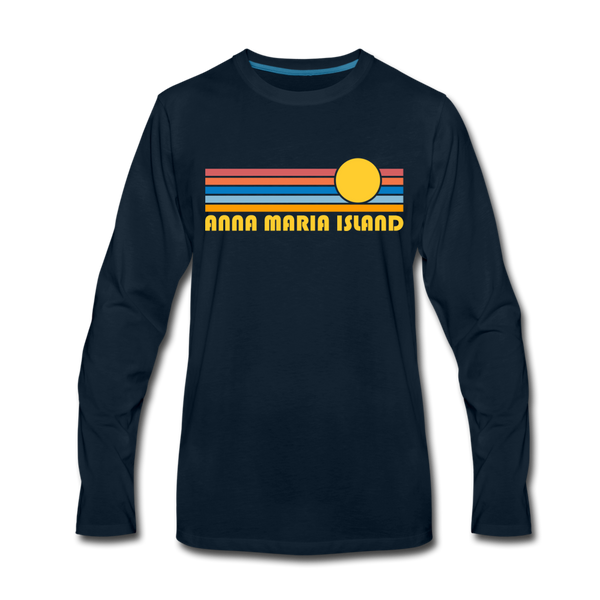 Anna Maria Island, Florida Long Sleeve T-Shirt - Retro Sunrise Unisex Anna Maria Island Long Sleeve Shirt - deep navy